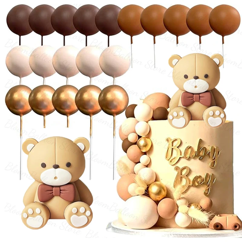 21 ชิ้น Boho หมีเค้ก Topper Beige สีน้ําตาลลูกเค้ก Toppers สําหรับตกแต่งเค้ก Baby Shower งานแต่งงานเด็กวันเกิด Party Decor