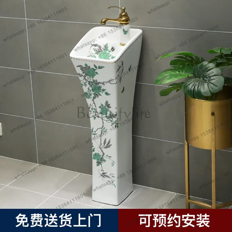 Ceramic column floor-standing washbasin bathroom vertical integrated floor-standing washbasin