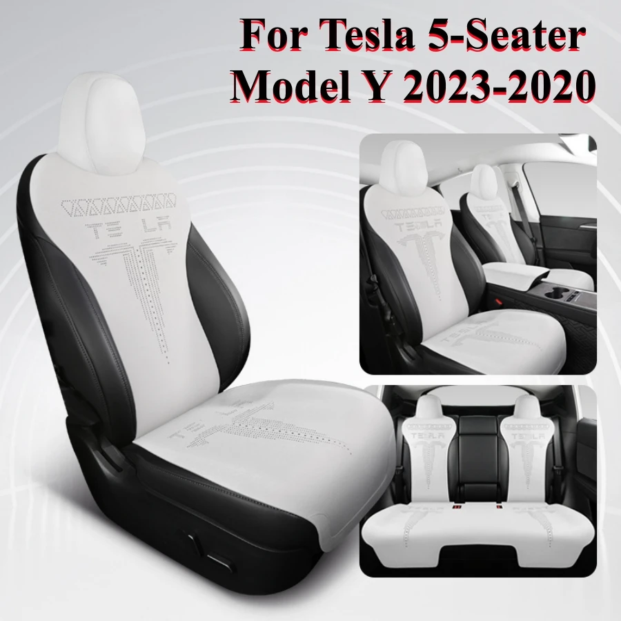 

For Tesla Model Y 2024-2020 Car Seat Covers All Season Breathable Suede Seat Protector Cushion with Armrest Pad 5-Seater Model Y