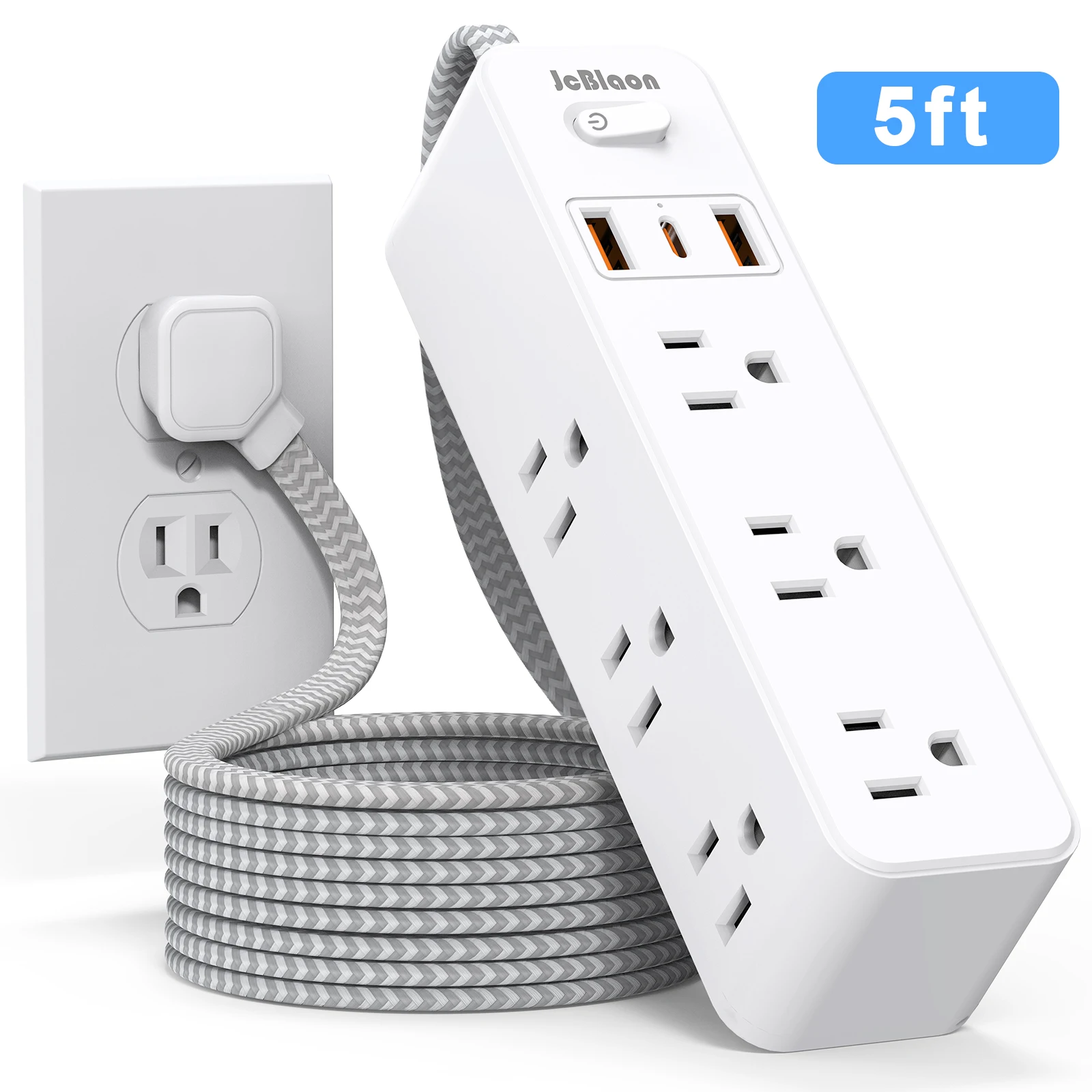 3-sided Design US Wall Plug  9 AC Outlet Multiprise Power Strip 5FT Extension Cord Socket Network Filter with USB Ports Charging