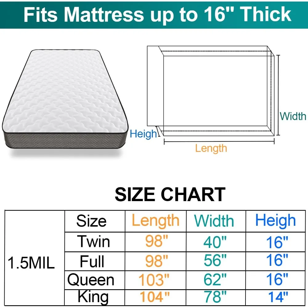 Waterproof Mattress Cover Bag for Moving and Storage Heavy-Duty Plastic Mattress Protector Moving Supplies Twin Size