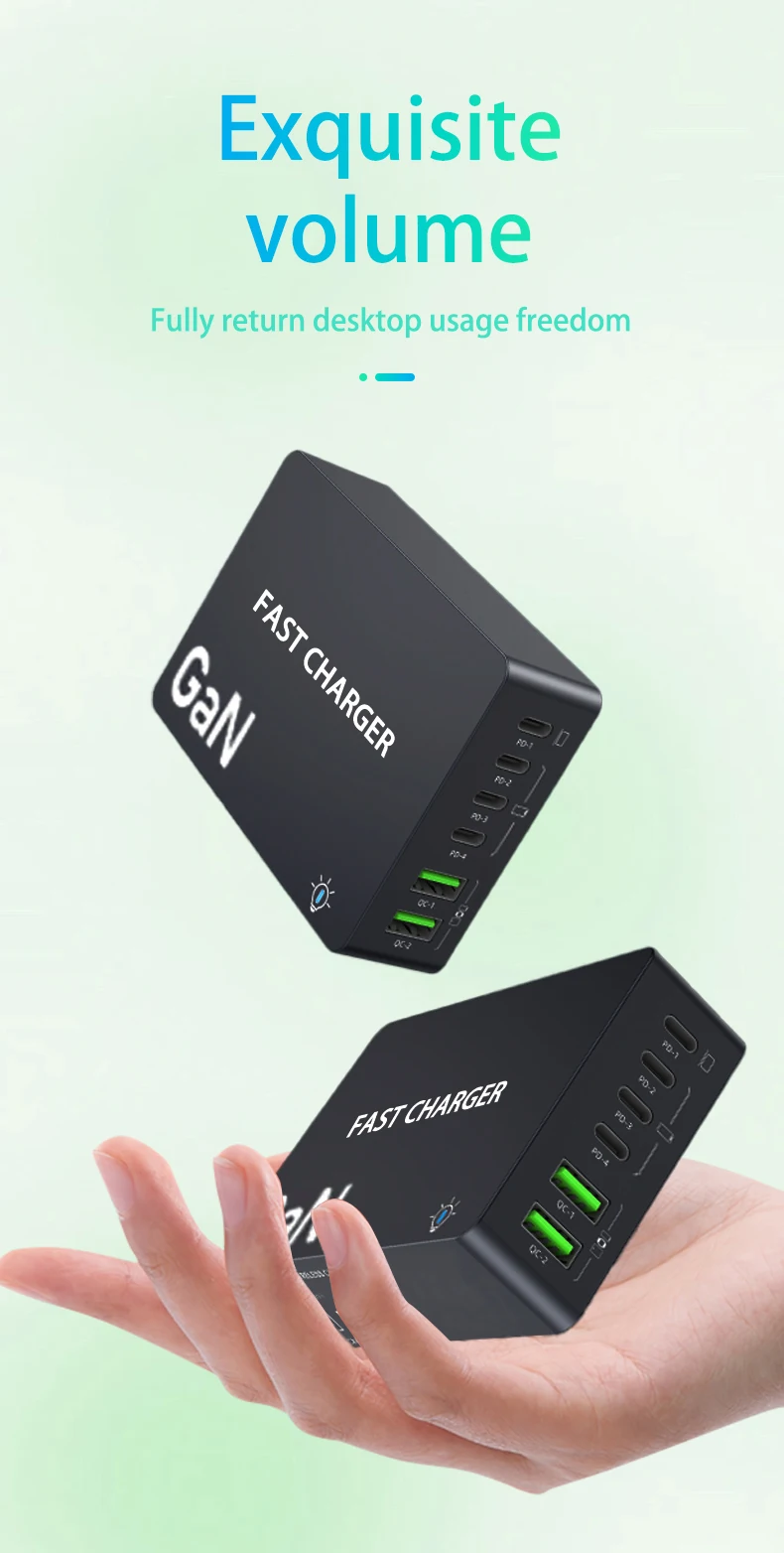 1100 W GaN 6-Ports USB C Ladegerät 100 W PPS Schnellladestation für Samsung iPhone Laptop Tablet MacBook Typ C PD Schreibtischladegeräte – Detail 13