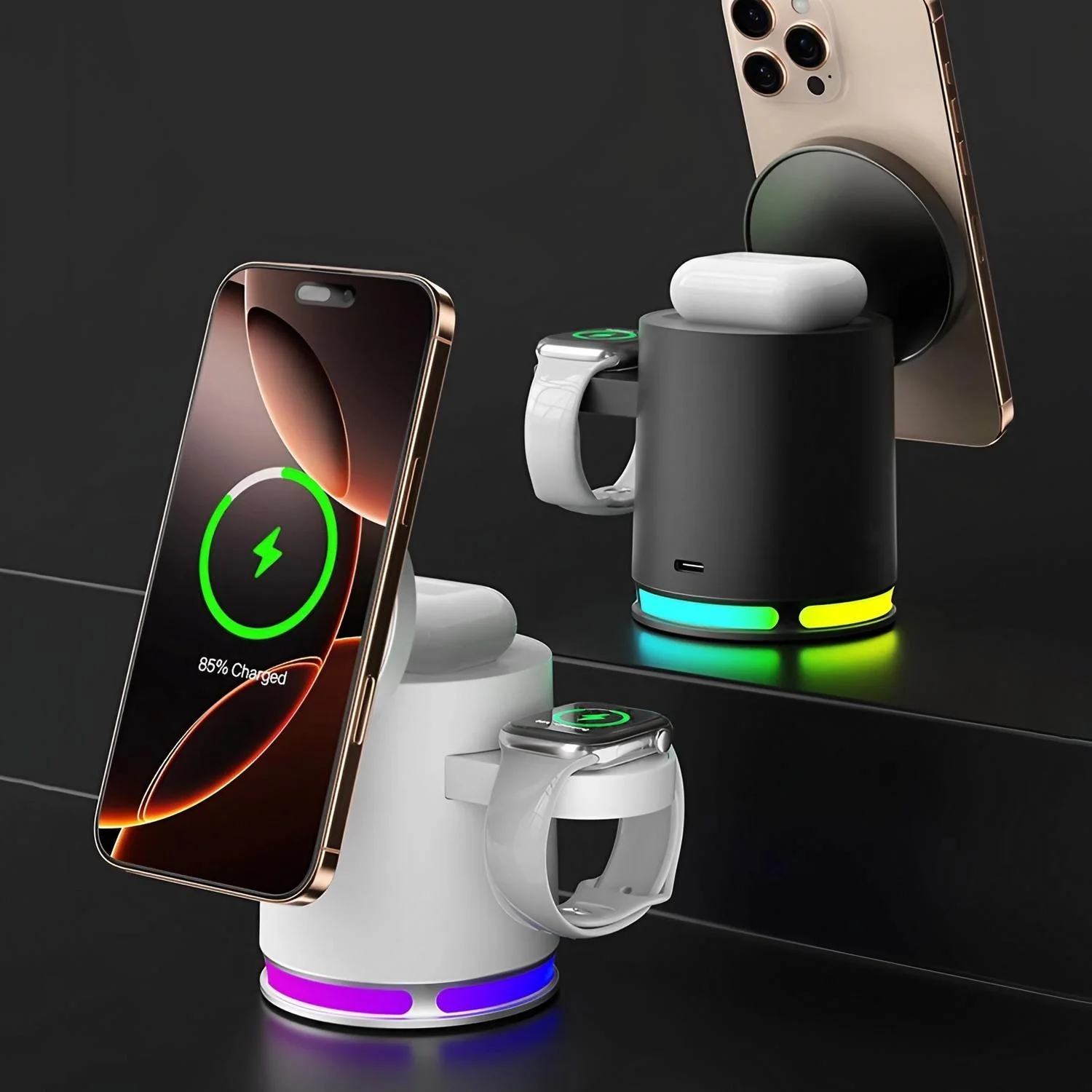 

Магнитное беспроводное зарядное устройство 3-в-1 для iPhone12-16/Apple Watch/AirPods/Samsung — станция быстрой зарядки