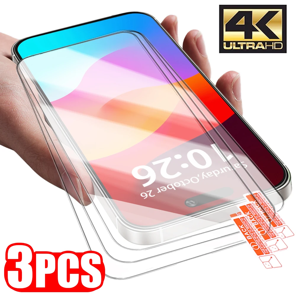 3PCS 16 ProMax Tempered Glass Screen Protectors Full Coverage Shatterproof HD Clear Films for IPhone 16/16 Pro/16 Plus/16 ProMax