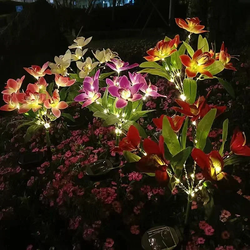 7-head Solar Orchid Lawn Lamp, Artificial Flower Lights for Patio Garden Christmas Wedding Decoration LED Solar Ground Lights