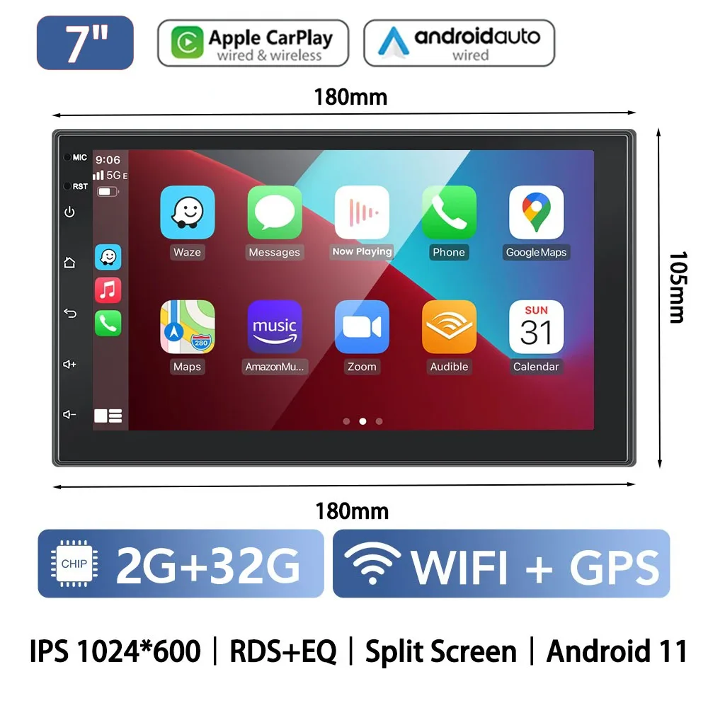 Autoradio 2 Din Multimedia Videospeler Carplay Android Auto Android 13 Universele 7 Inch 2 Din Android Navigatie Auto Stereo