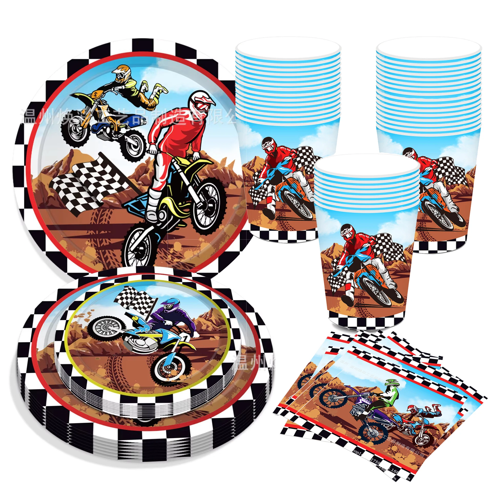 Suministros para fiesta de cumpleaños de motociclista Dirt Biker, platos de papel para postre de Motocross, vasos, servilletas, vajilla desechable, recuerdo para niños