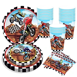 Motorcycle Dirt Biker Birthday Party Supplies Motocross Dessert Paper Plates Cups Napkins Disposable Tableware Favor For Boys