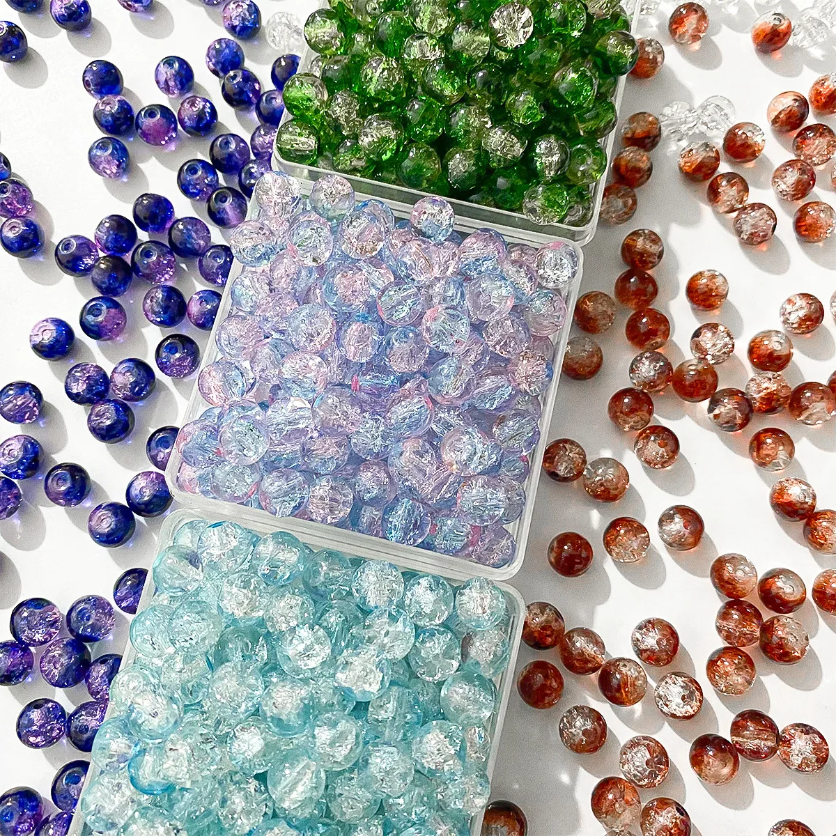50PCS 8MM Crystal Sparkling Ice Crack Glass Beads For Jewelry Making Interval Beads Neck Bracelet Craft DIY Supplies