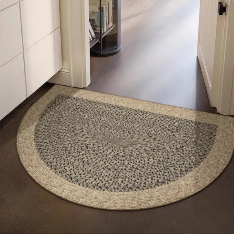 VIKAMA Minimalist Beige Half Round Doormat Non Slip Washable Entryway Rug For Home Kitchen Bathroom Home Decoration