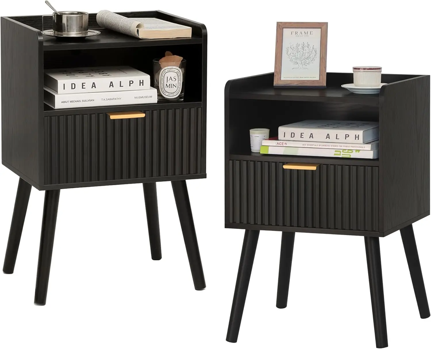 

Современный черный прикроватный столик с рифленой отделкой, комплект из 2 штук с ящиками для хранения, прикроватная тумбочка из массива дерева для спальни, гостиной, офиса