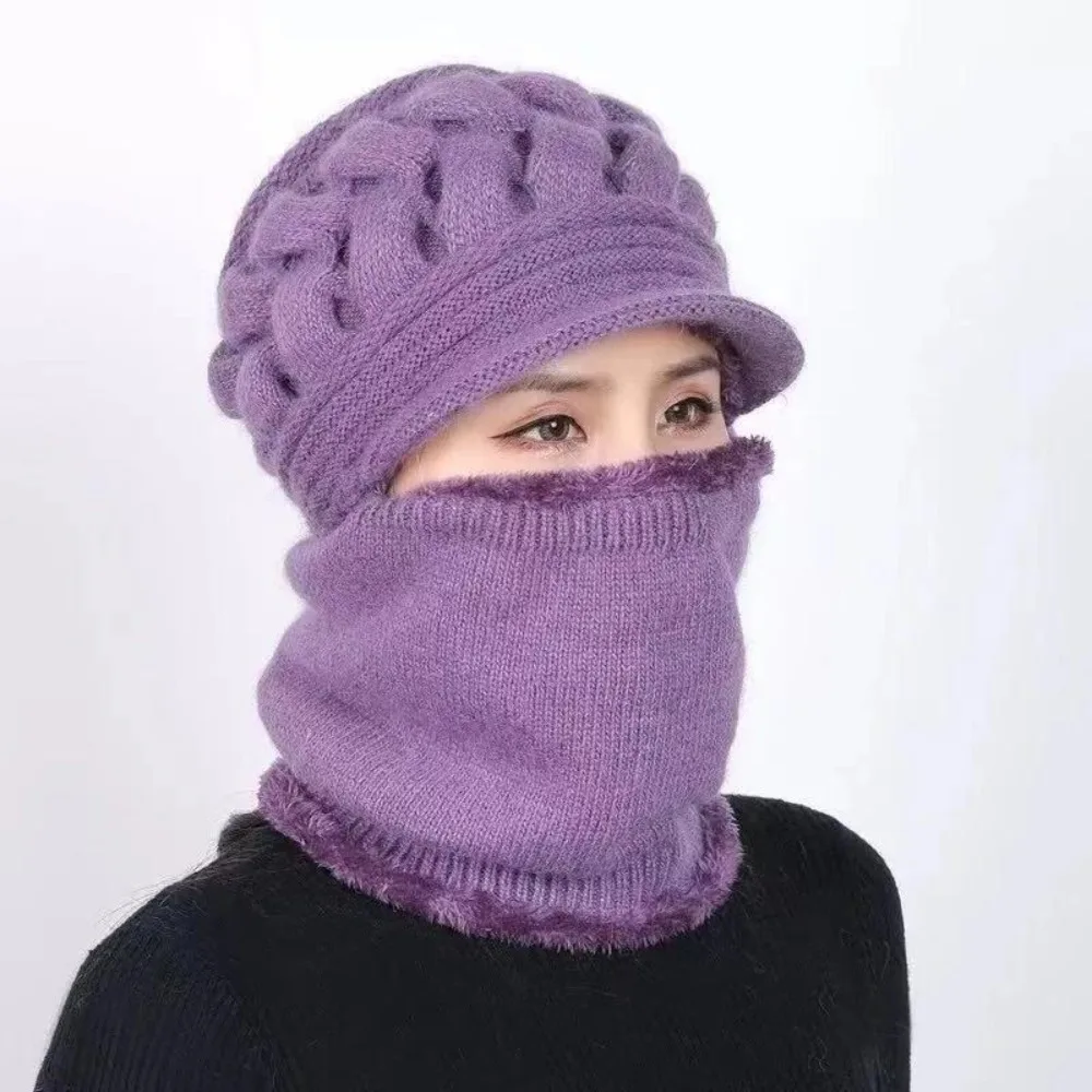 Balaclava Hat Coral Fleece Scarf And Hat Set Elastic Soft Hooded Thermal Cap Integrated Thickened Knitted Scarf Winter