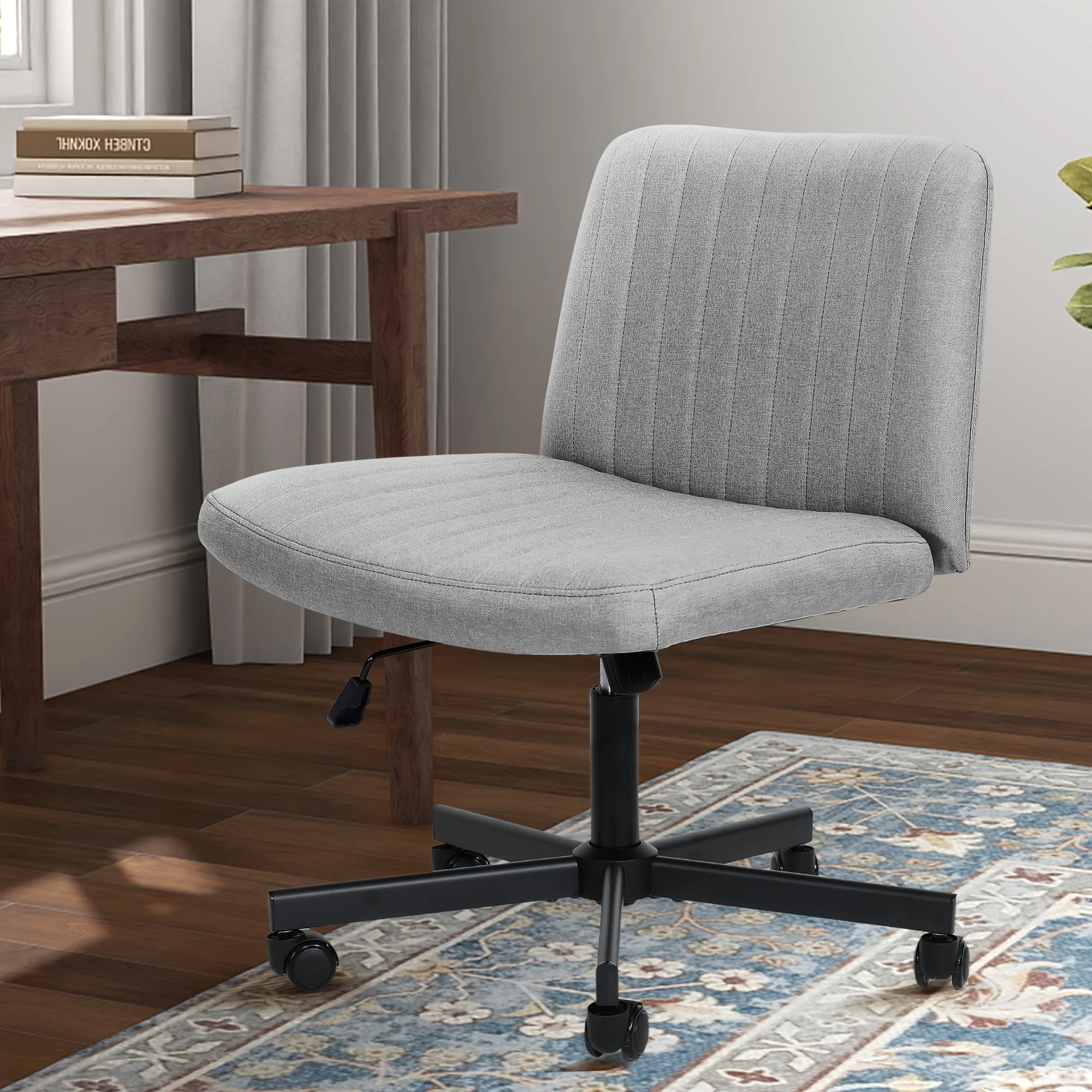 

Criss Cross Chair, Desk Chair, Vanity Chair, Armless Wide Seat Rolling Criss Cross Chair With Wheels, Swivel Desk And Ergonomic