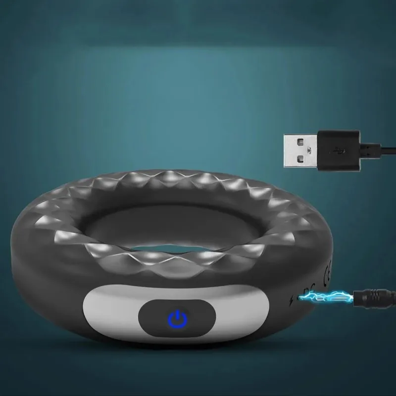 Anel peniano de silicone recarregável USB, vibrador, trava, brinquedo estimulante de pênis para homens, masturbação