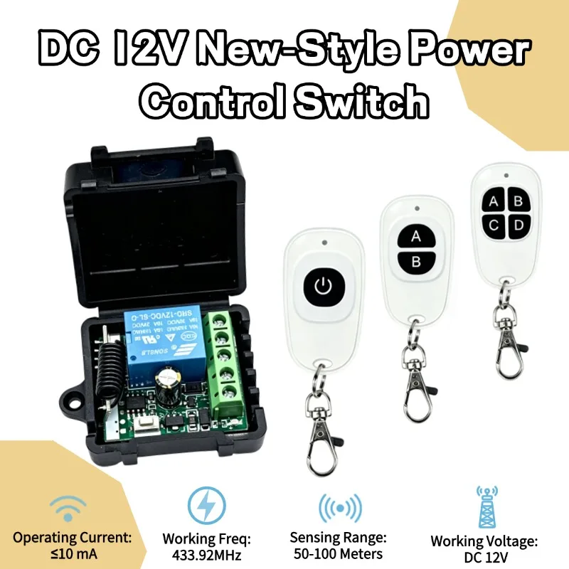 433MHz DC 12V 1CH Relay Module Receiver EV1527 Wireless Remote Control Switch for Garage Gate Motor Light Lamp DIY