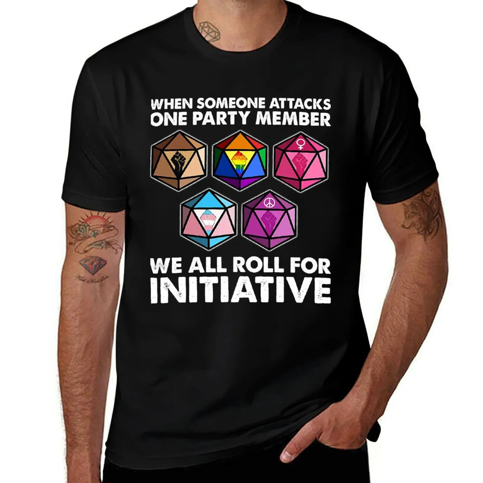 When someone attacks one party member we roll for initiative T-Shirt Anti-Fade Casual Tee Shirt T-Shirt