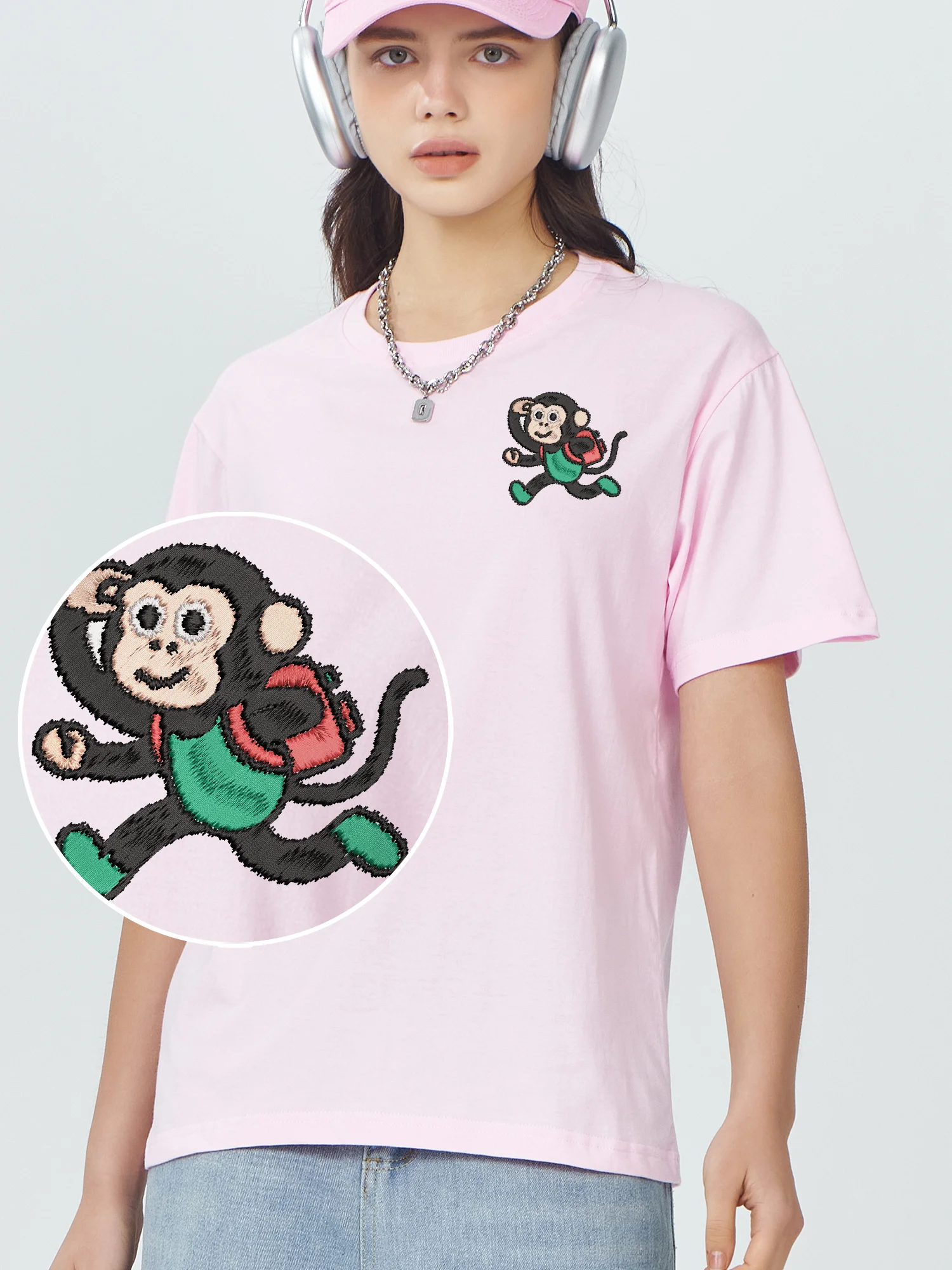 Saco de transporte macaco bordado t camisas unisex verão clássico tshirt oversized solto ajuste funky bordado roupas ​