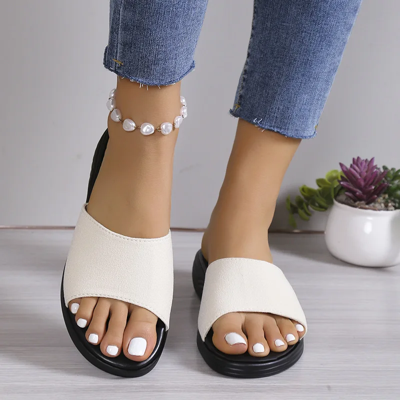 Zapatillas de verano para mujer, cuñas, sandalias de plataforma de playa de tacón bajo, moda Peep Toe, chanclas informales para el hogar, zapatos de mujer talla 43