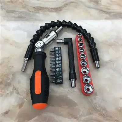 Universal ratchet screwdriver, L-shaped right angle wrench, flexible shaft, cross shaped hexagonal screwdriver, 513 socket