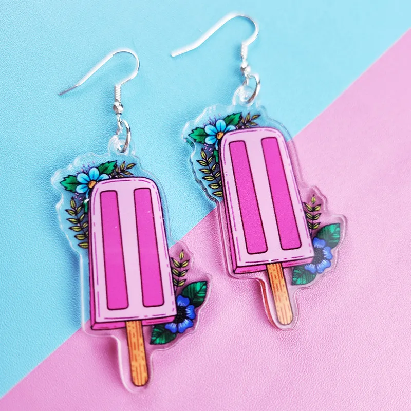 Novel and Cute Ice Cream Acrylic Earrings Creative Fashion Jewelry Personalized Charm Suitable for Women's Gifts