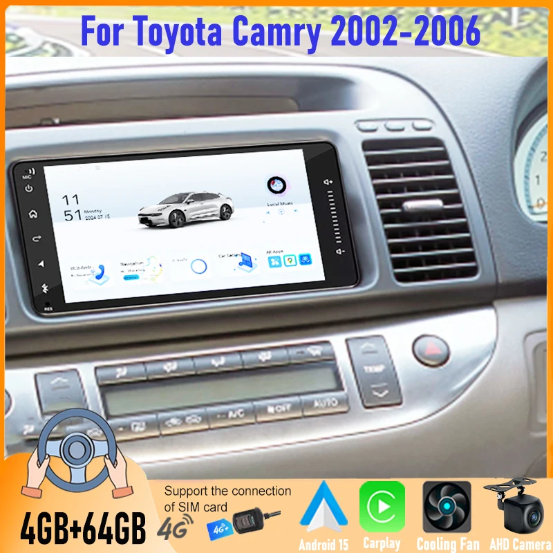 

Carplay Android Auto Head Unit for Toyota for Camry 2002-2006 7' 4+64GB Stereo Radio with FM Bluetooth GPS&Rear Camera Support