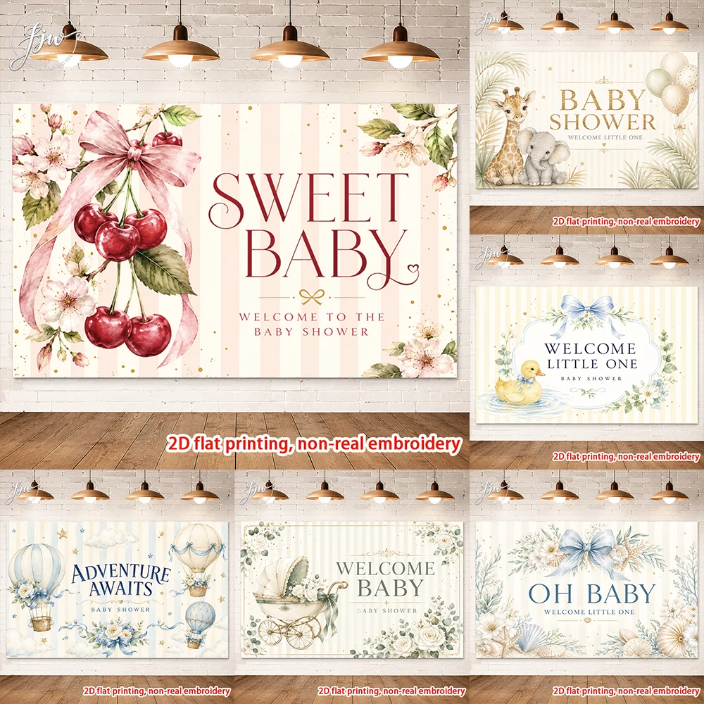 1pcs Vintage Watercolor Baby Shower Backdrops Safari  Duckling Floral Party Photo Background Banners for Newborn Celebration