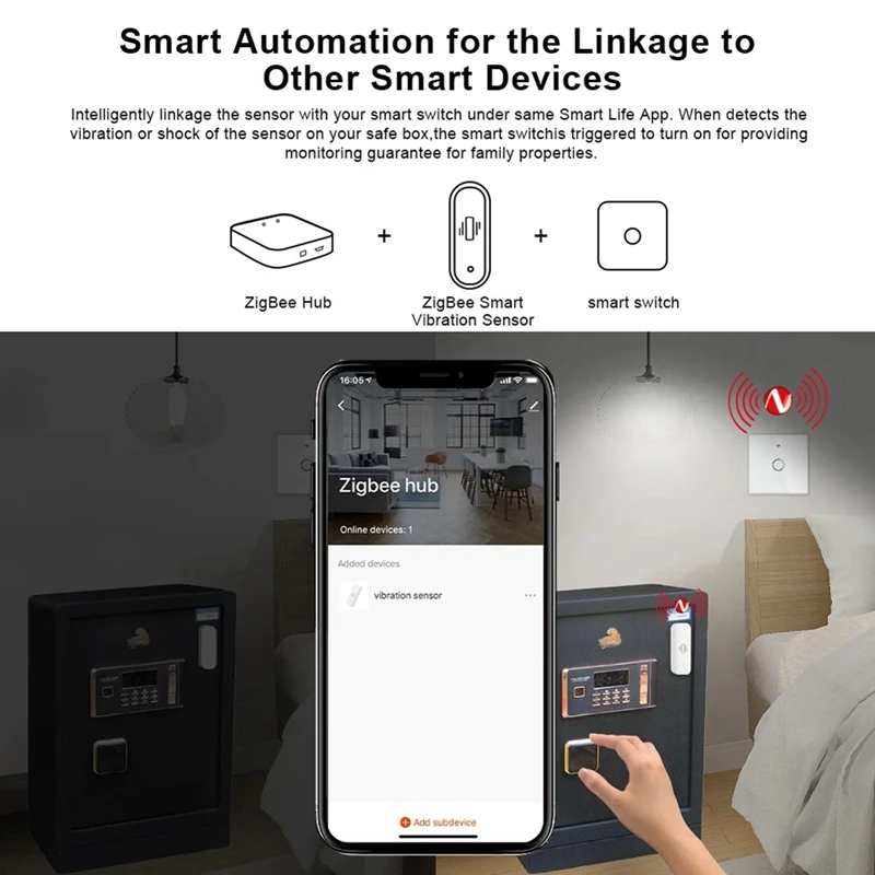 Tuya sensor de vibração inteligente zigbee tuya sensor monitor app controle proteção segurança zigbee sensor movimento choque alarme