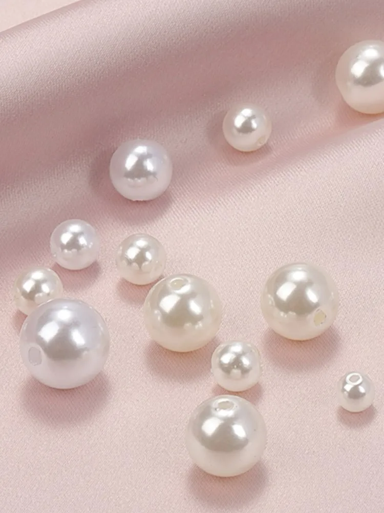 Perles d'imitation ABS perforées, 200 pièces, 4/5/6/8/10mm, perles d'espacement rondes pour la fabrication de bijoux et l'artisanat de couture