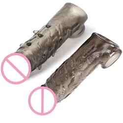 Realistic Thick Penis Cover With Spikes Dildo Sheath Reusable Condom Delay Ejaculation Male Cock Extender Vagina Massage Sex Toy