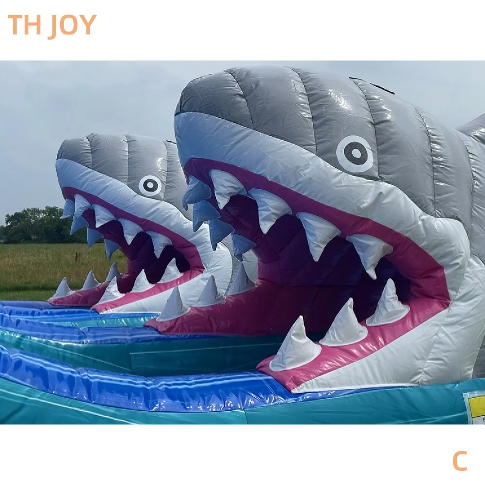 عن طريق السفينة إلى الميناء البحري، موضوع القرش الممرات المزدوجة، منزلق مائي قابل للنفخ مع حمام سباحة للإيجار التجاري