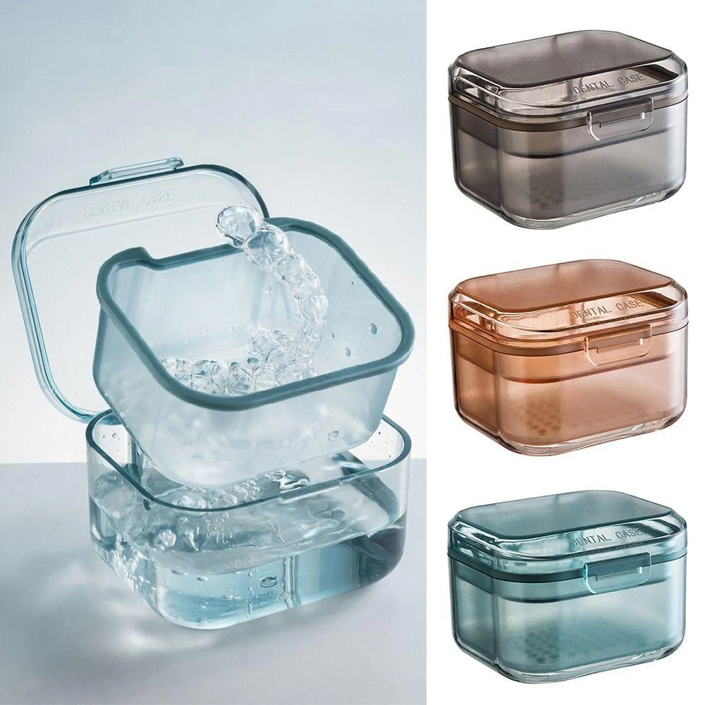 1 Stück Retainer-Etui, Zahnprothesen-Reinigungsbecher, Retainer-Reinigungsbox, Nachtschutz-Mundschutz-Etui, Aufbewahrungsbehälter mit Trockennetz