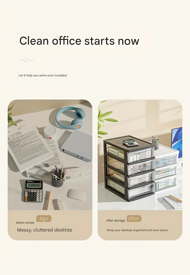 Büro-Desktop-Aufbewahrungsbox, transparente Schubladen-Kosmetik, Schreibwaren, Studentenschreibtisch, erhöhte Bar-Aufbewahrungsbox im japanischen Stil – Detail 2