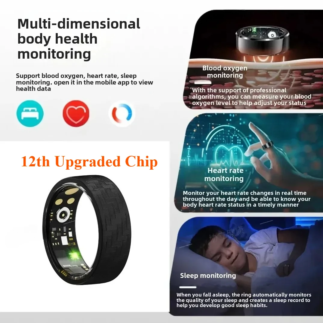 Xielee 12th Upgraded Chip High-end Titanium Alloy Smart Ring,Heart Rate Blood Oxygen Sleep Monitoring Sports Waterproof