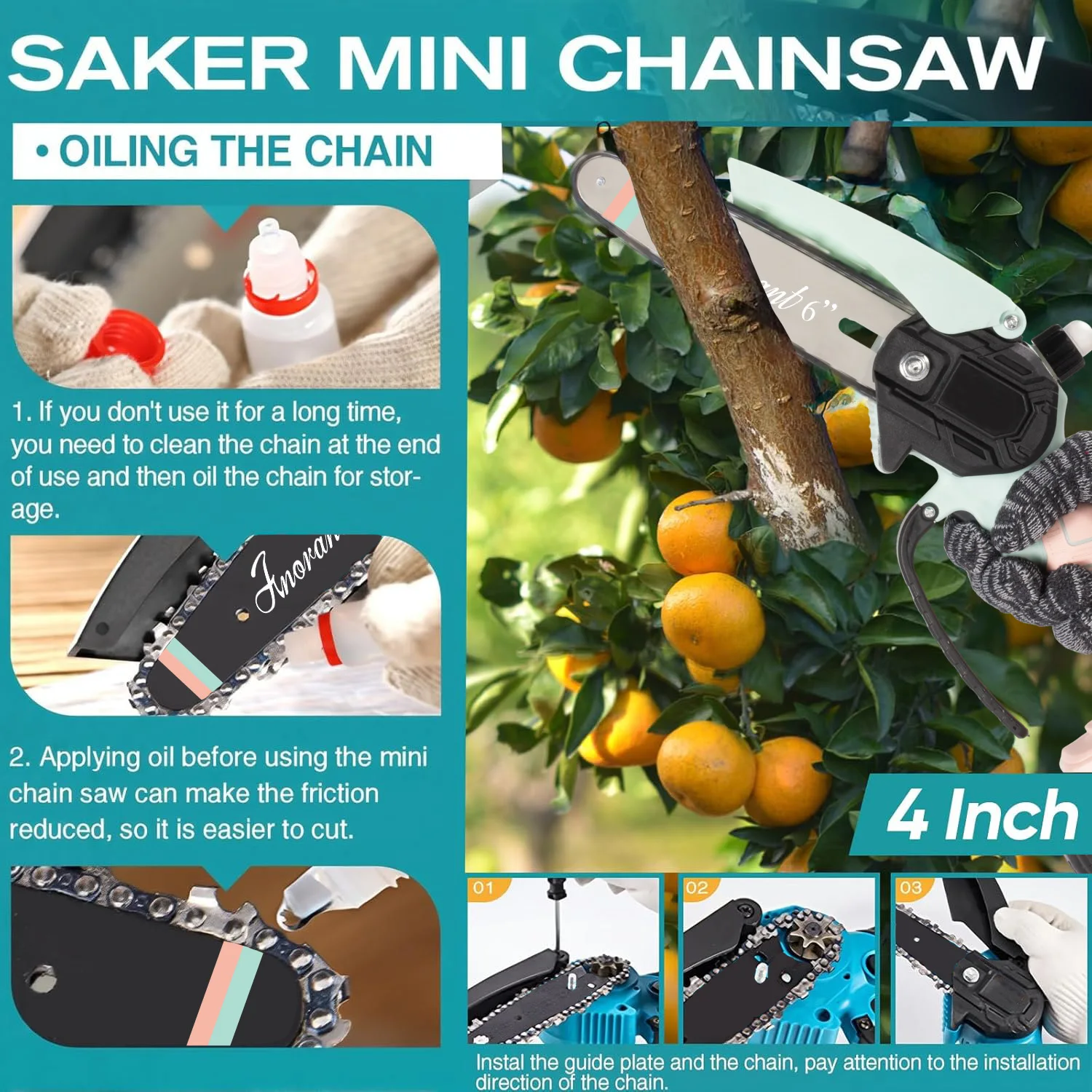 منشار كهربائي صغير لاسلكي مع بطاريتين، مناشير محمولة فائقة لقطع الأشجار والفناء #3