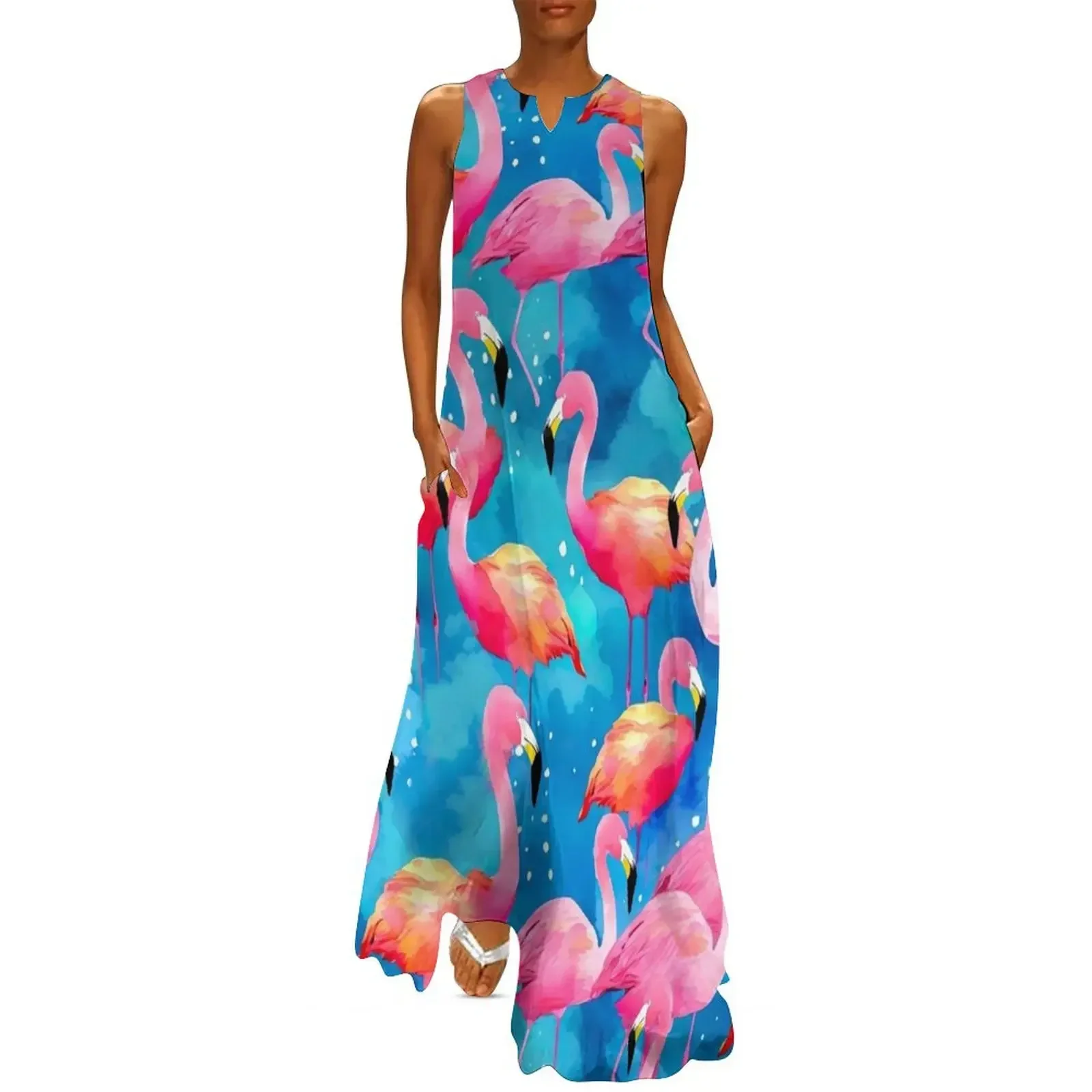 

Watercolour Flamingos Pattern Long Dress summer dress woman 2025 Dress