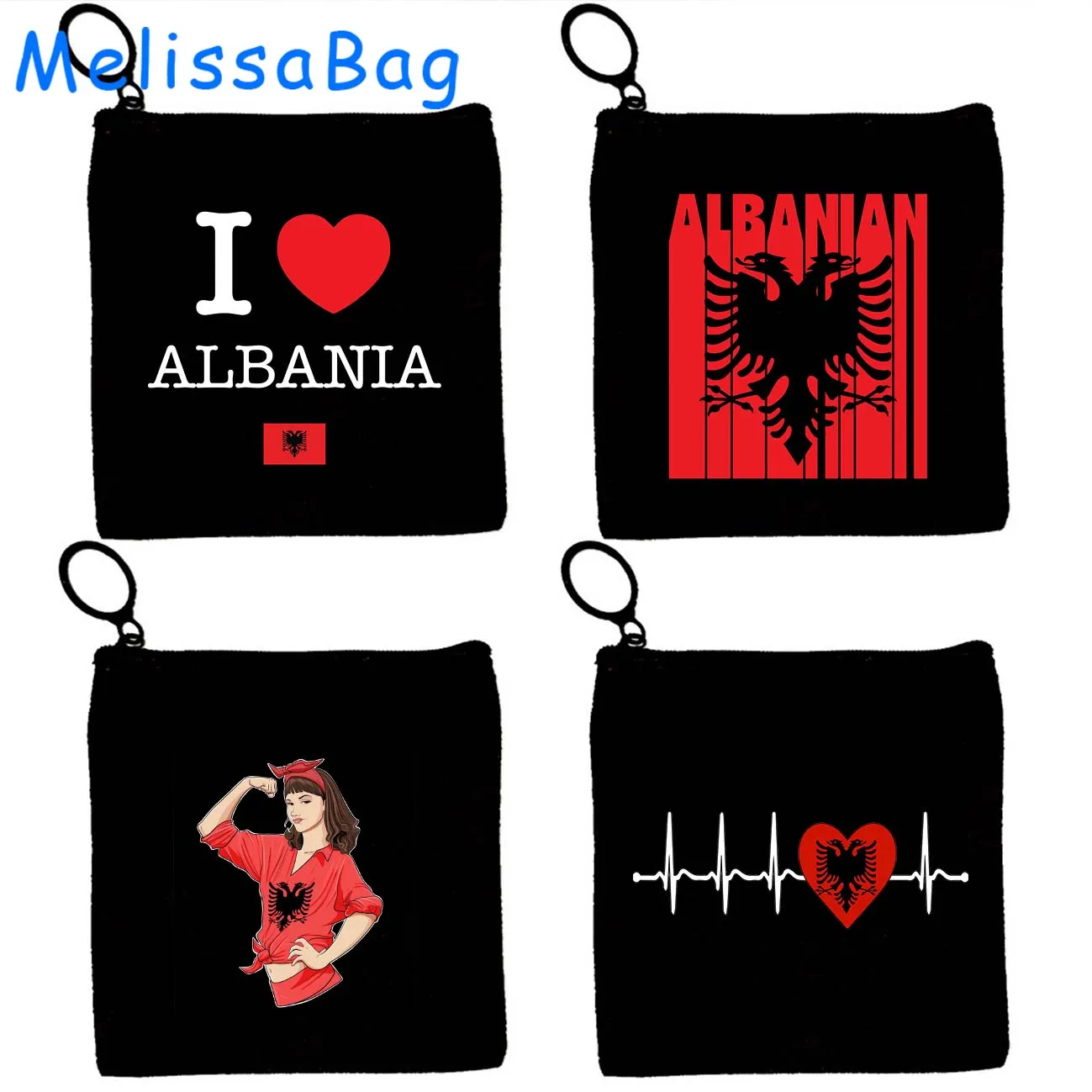 Tirana Berat bendera peta negara Albania hadiah Hati dompet koin kanvas tas kanvas tas kunci persegi kecil tas penyimpanan kantung ritsleting