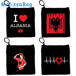 Rinas Berat Albania Country Map Flag Heart Gift Canvas portamonete borsa in tela piccola borsa quadrata per chiavi borsa per carte di immagazzinaggio borsa con cerniera