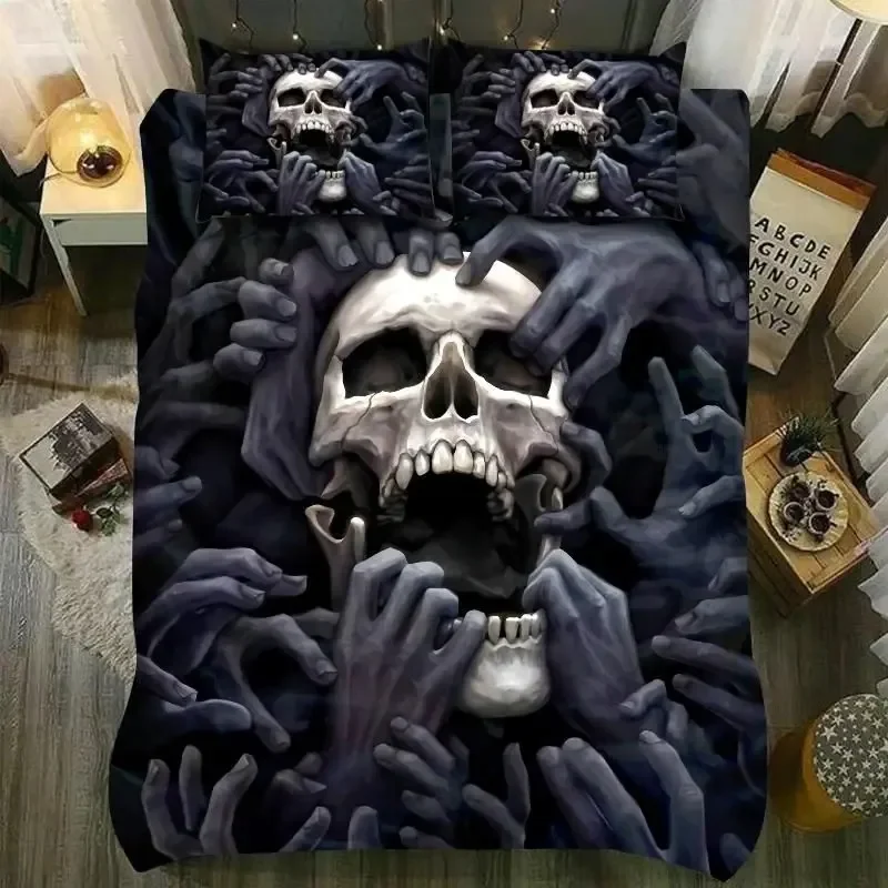 Skull Chevalier Duvet Cover Set King Size Horror Skeleton Bedding Set Day of The Death Comforter Cover for Boys Men Gifts