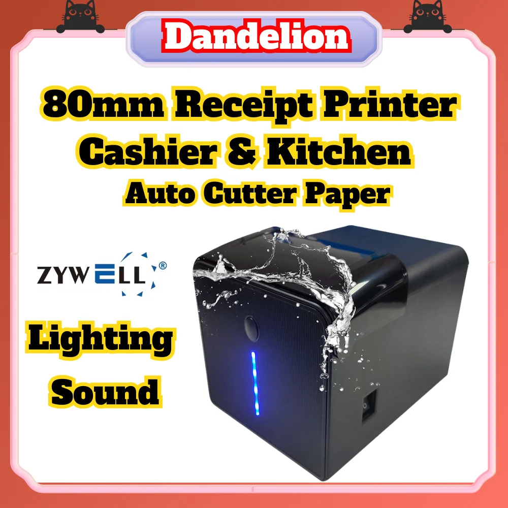ZYWELL ZY905 80mm Kitchen Printer With Light And Sound Alarm Auto-cutter POS Printer with USB&Ethernet Port Ticket printing