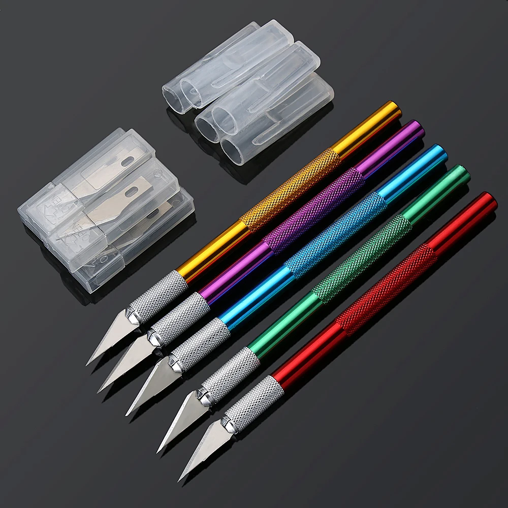 Non-Slip Metal Scalpel Knife Tools Kit Cutter Engraving Craft knives + 5pcs Blades Mobile Phone PCB DIY Repair Hand Tools