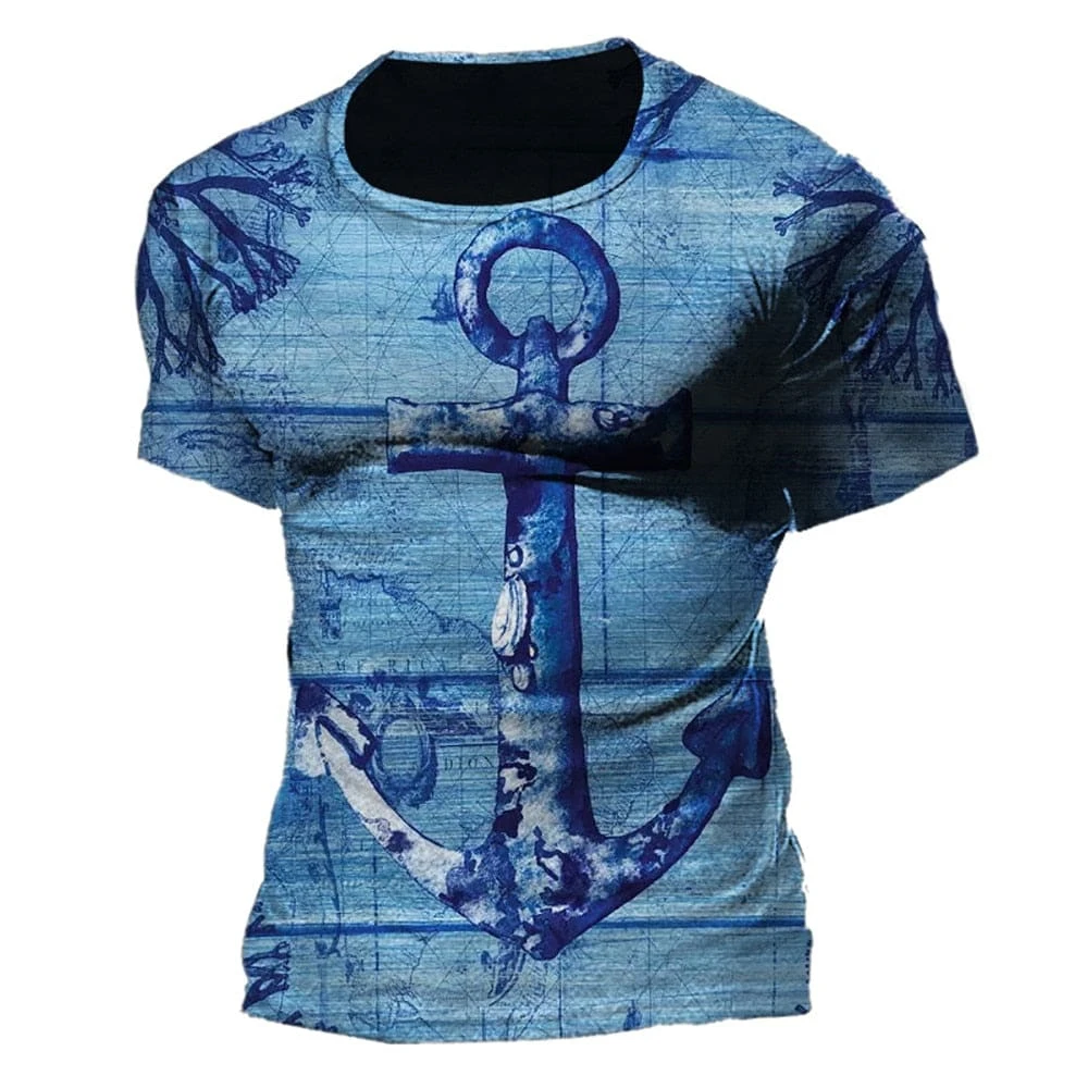 

Men Vintage American Style Street T Shirt 3d Print Anchor Casual Short Sleeve Loose Oversized Tshirts For Man Clothing Camise