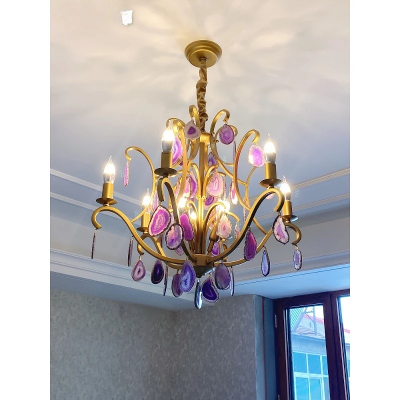 American bedroom chandelier dining room light creative personalized lighting purple agate cloakroom crystal light
