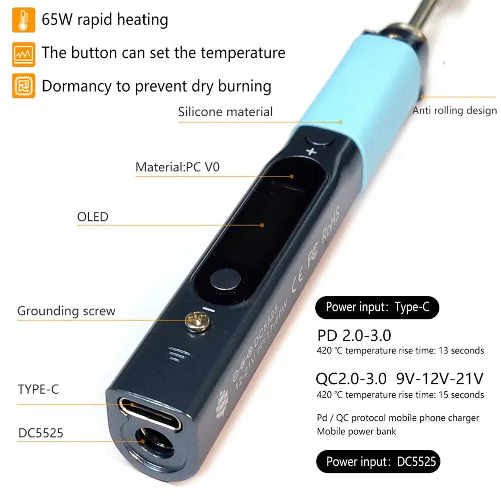 Imagem -05 - Ferro de Solda Portátil Inteligente tipo c dc Pd3.0 Temperatura Digital Estação de Solda Não Pinecil v2 Bb2 Pine64 v1