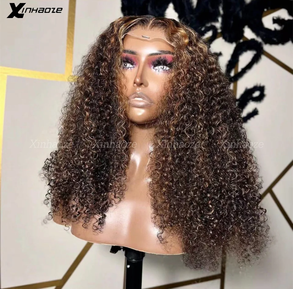 Destaque Curly Lace Frontal Wig, HD Lace, Frente Perucas de Cabelo Humano, Glueless, Pronto Para Vestir, HD, 13x6