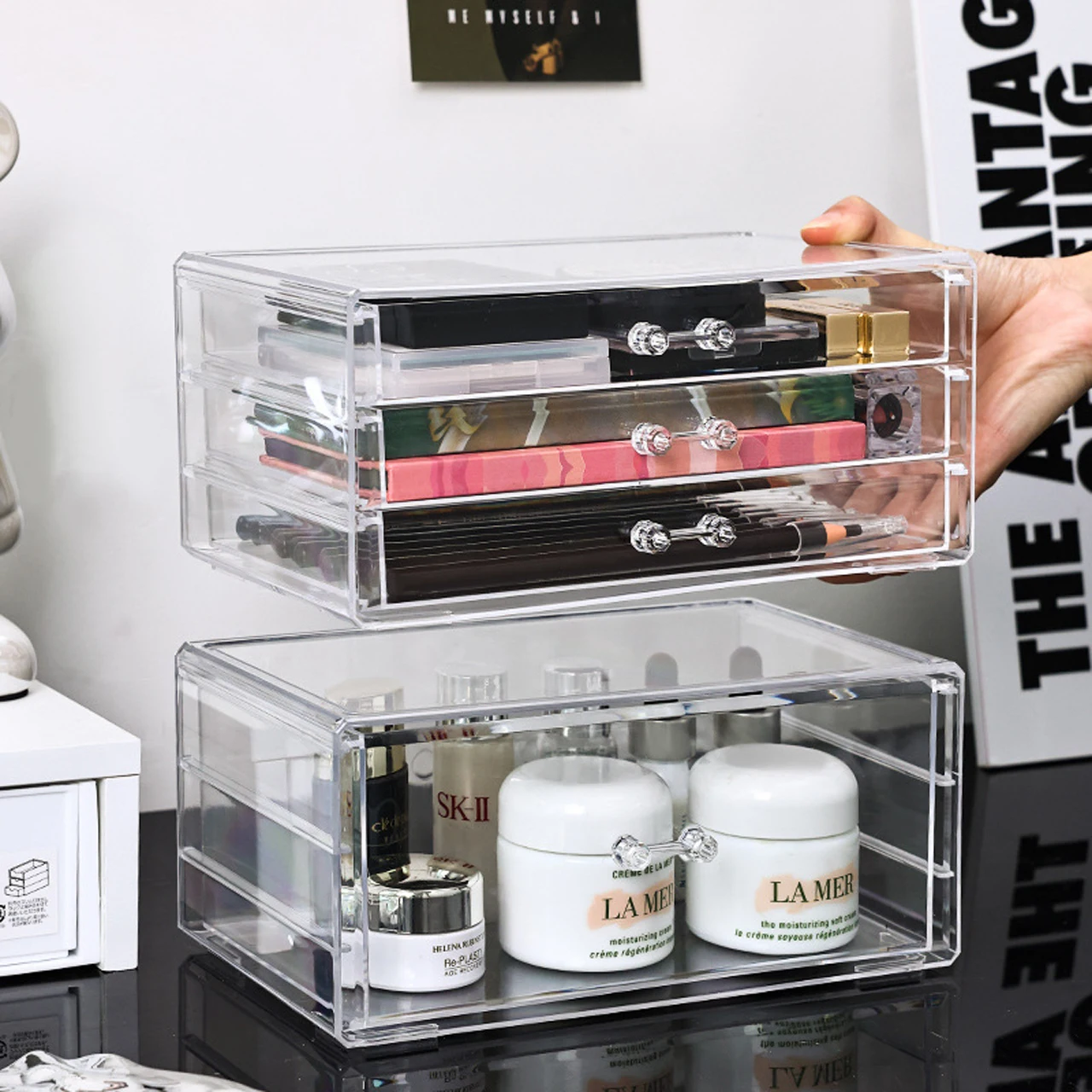 

Акриловый косметический органайзер с пыленепроницаемыми ящиками — прозрачный настольный ящик для хранения ювелирных изделий и мелких деталей