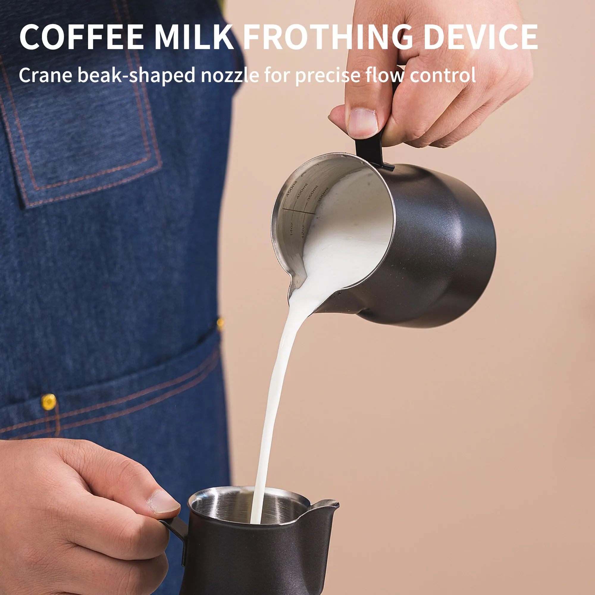 304 Stainless Steel Scale Mouth Latte Steam Coffee Milk Bubble Pot Beating Cylinder Crane Paint Process Kitchen Cafe Accessories