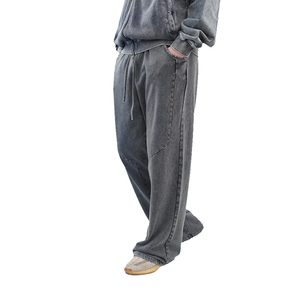 Y2K Vintage HarajukuกางเกงสบายๆHigh Streetสีดําขนาดใหญ่กางเกงขากว้างDrawstring Denimความยาวเต็มSweatpants Streetwear
