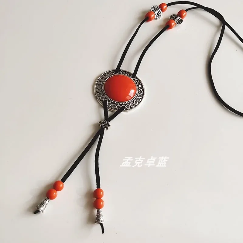 Ethnic style jewelry sweater chain Mongolian elements Chinese style handwoven hanging chain