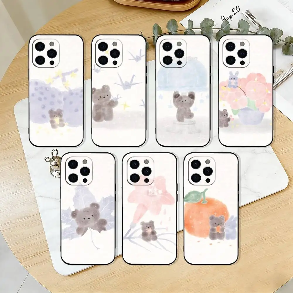 

C-Cute B-Bear and Rabbit Phone Case For iPhone 17,16,15,14,13,12,11 Plus,Pro Max,XS,Soft Silicone Black Cover