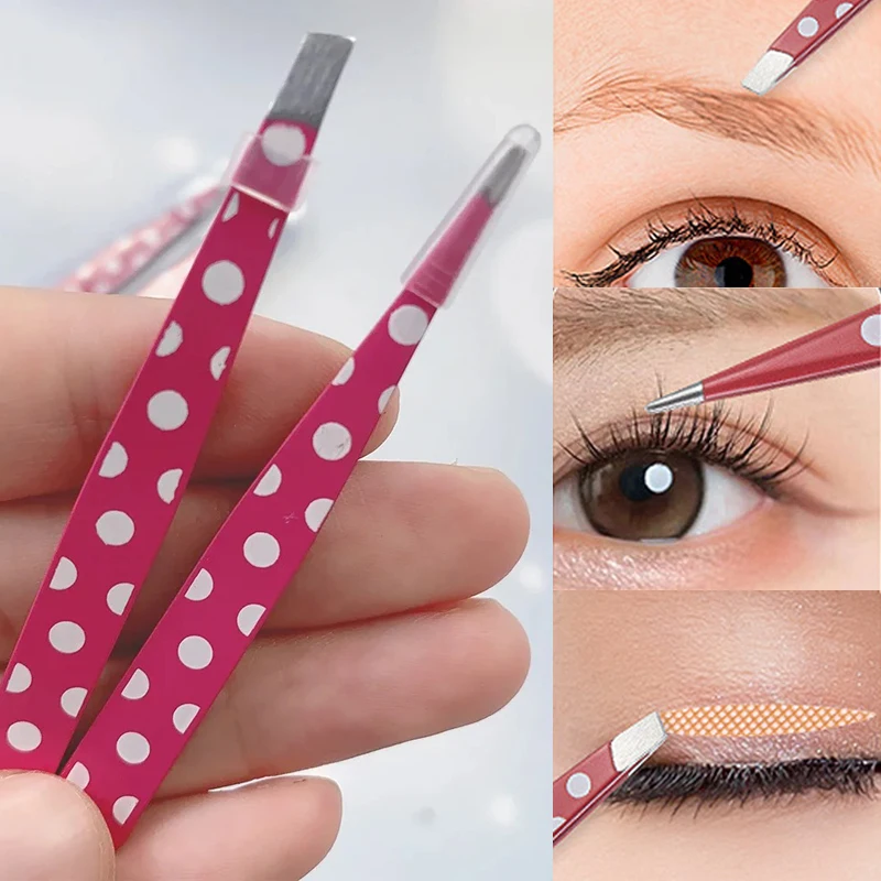 الفولاذ المقاوم للصدأ مستقيم منحني الملقط إزالة الشعر الوردي نقطة مائل طرف مسطح نقطة DIY ملاقط رمش ماكياج الجمال أداة مجموعة #1